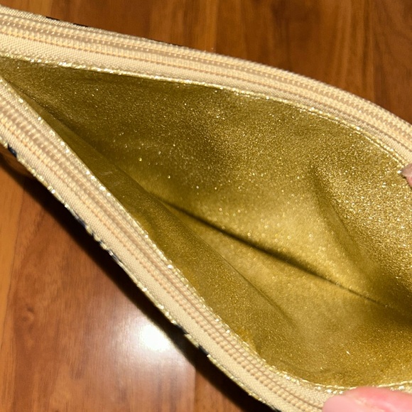 Anna Sui Black and Gold Glitter Double Wristlet Pouch
